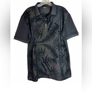 Nova Men’s Palm Pattern Black Half Front Button‎ Up Collared XL